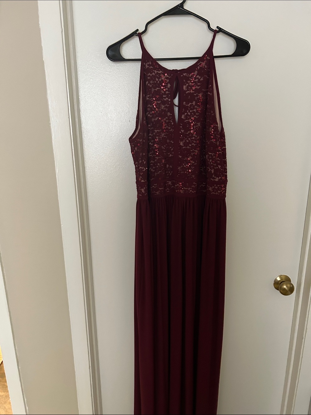 Sleeveless Burgundy Sequin Lace Maxi Dress